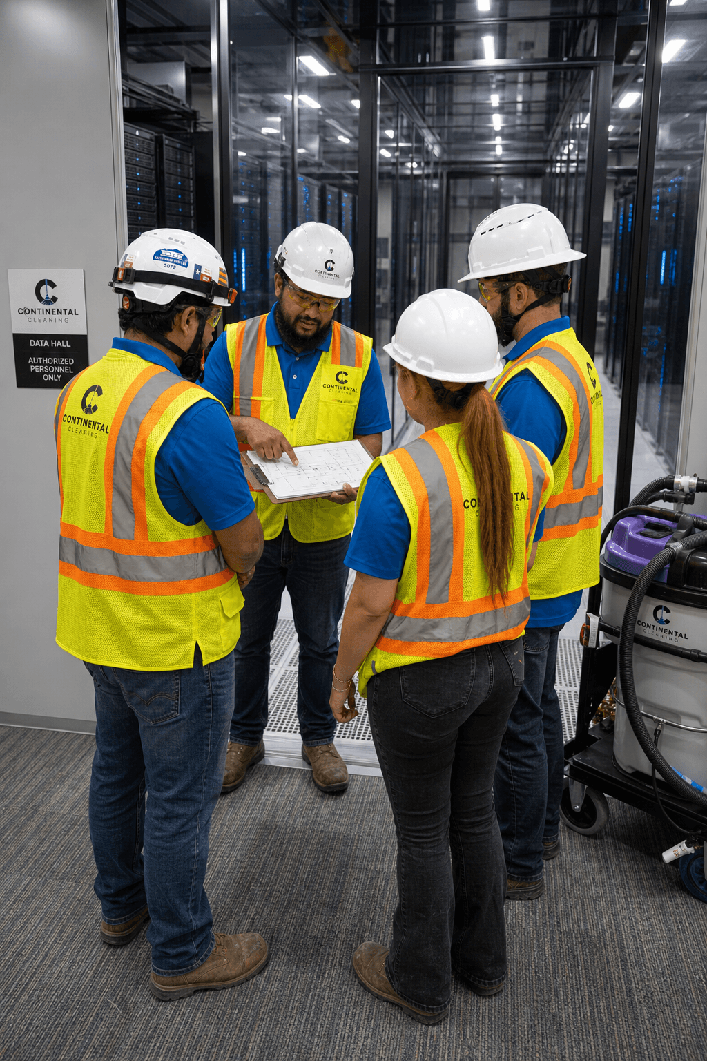 Continental Cleaning technician training in a data hall